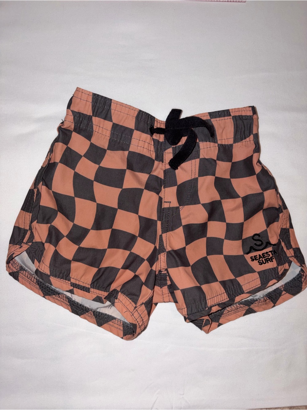 Kids Checkerboard Swim Shorts - Rust/Black by Seaside Surf